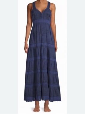 Roller Rabbit Tiered Maxi Dress Womens S Navy Blue Cotton Romantic Cottage Flowy